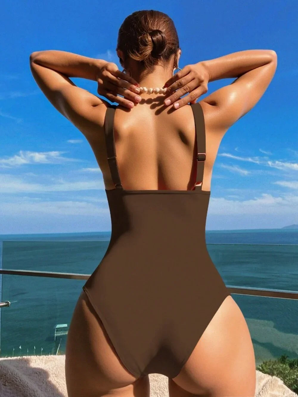 Multicolor Casual Women's Fabric Criss-Cross Front One-Piece Suit